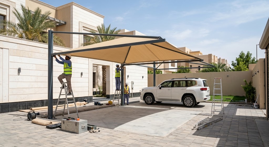 مظلات مسابح بالرياض بأرقى تصاميم اللكسان والقماش المقاوم للكسر
